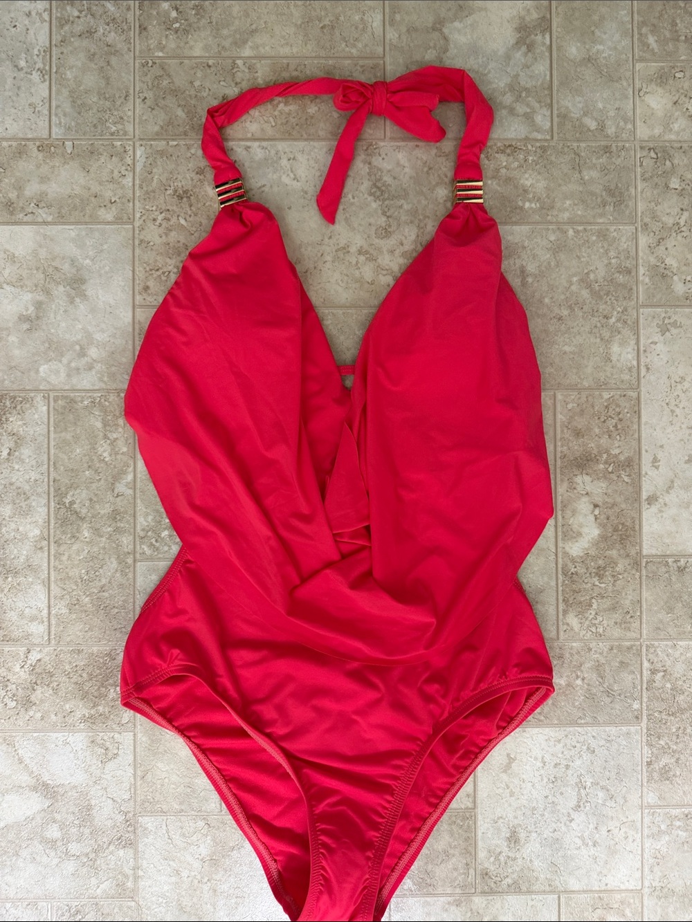 Bar III Bright Red Halter One-Piece Swimsuit